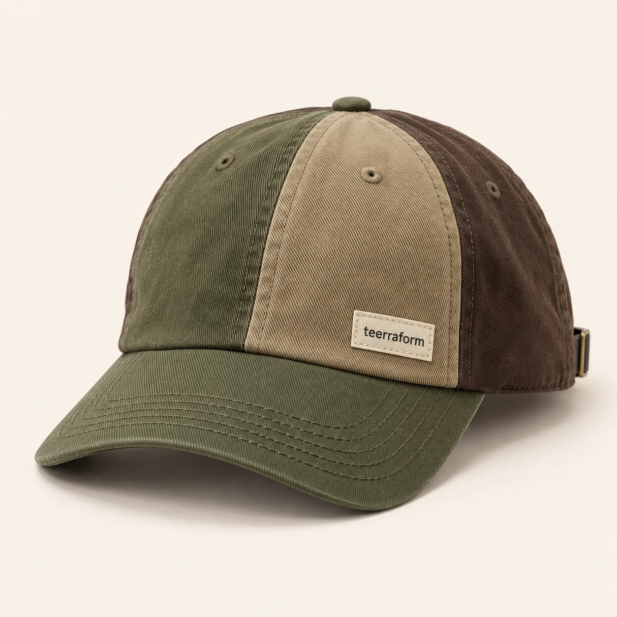 Field Olive patchwork cap in olive green, khaki, dark brown