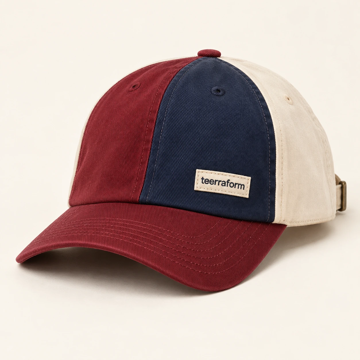 Barn Red patchwork cap in burgundy, navy, ivory